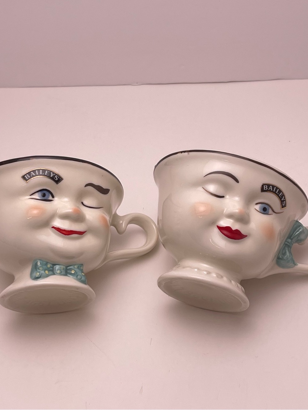 Baileys Vintage 3” Mr &Mrs Yum Winking Face Coffee Mug Set Limited Edition 1996